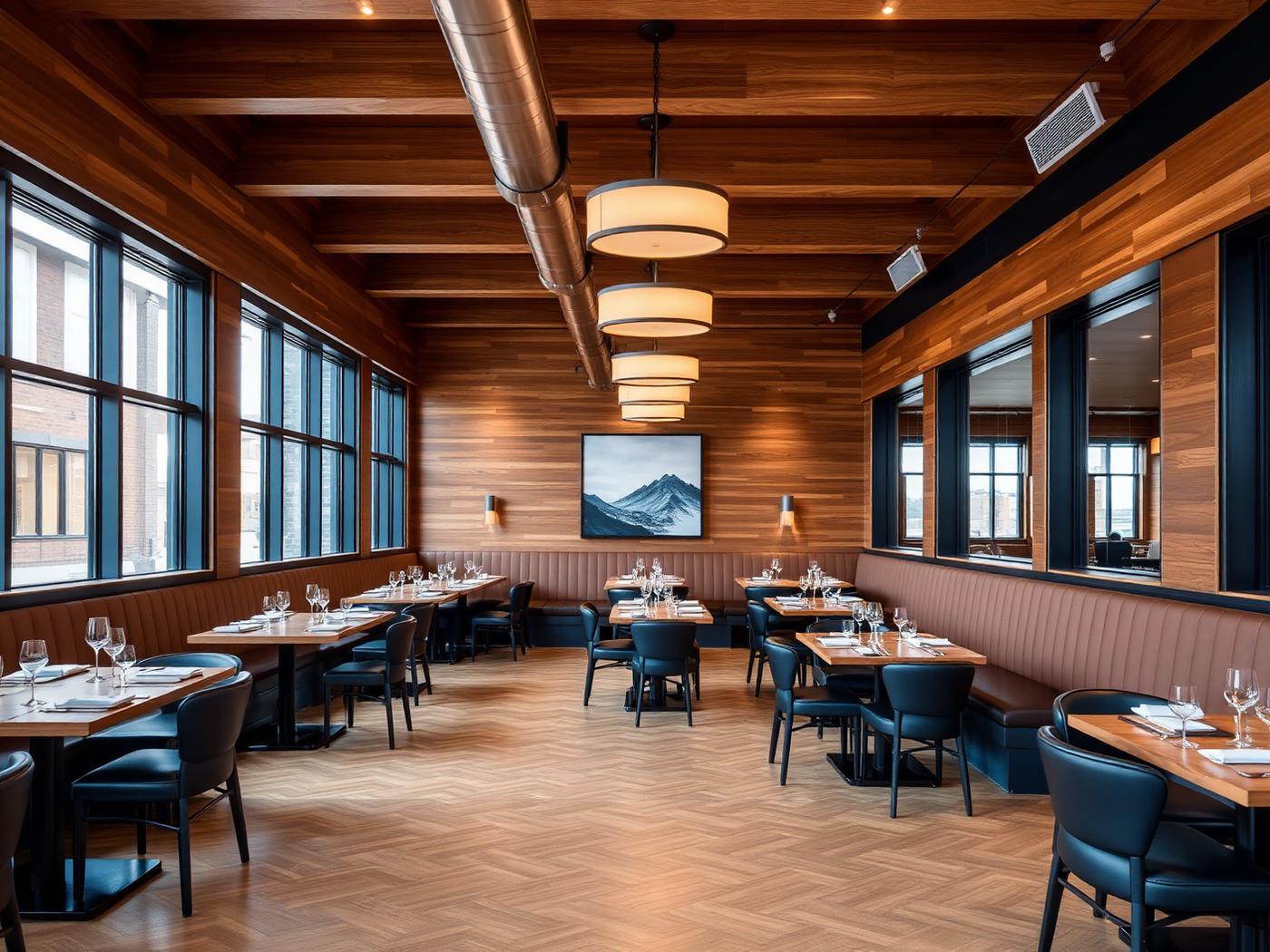 Restaurant interior inside a commercial building